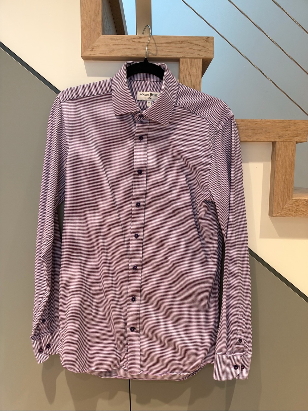 Harry Rosen Slim Gingham Dress Shirt Pink & White Size 141⁄2